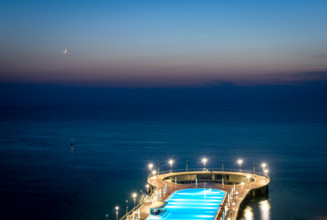 Black sea. Shekvetili. Georgia. Paragrapgh five star hotel pool view with calming sea side horizon