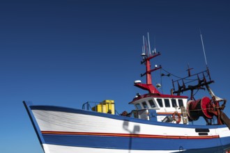 Fishing Boat In The Harbor Docks Of Finistere City Guilvinec At The Coast Of Atlantic In Brittany,