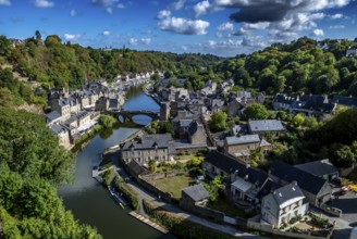 Breton Village Dinan With Half-Timbered Houses And River La Rance In Department Ille et Vilaine In