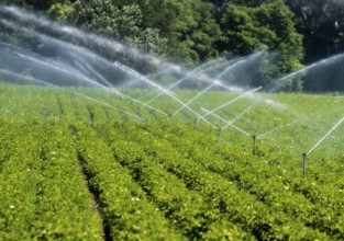 Artificial Irrigation Of A Vegetable Field With Water Sprinklers In Austria
