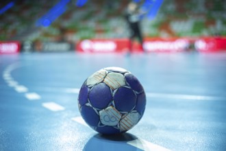 Handball ball on the parquet. Lubin, Poland