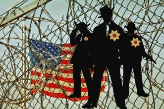 Symbolic image, Trump in deportation mania, masked sherifs, Guantanamo, alligator Alcatraz,