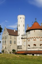 Lichtenstein Castle, fairytale castle of Württemberg, romantic fairytale castle on the eaves of the