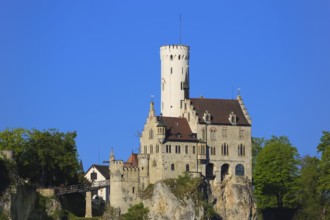 Lichtenstein Castle, fairytale castle of Württemberg, romantic fairytale castle on the eaves of the