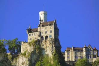 Lichtenstein Castle, fairytale castle of Württemberg, romantic fairytale castle on the eaves of the