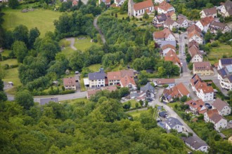 View of Honau, houses, streets, buildings, trees, Honau, municipality of Lichtenstein,