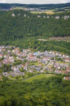 View of Honau, houses, streets, buildings, trees, outdoor swimming pool, Honau, municipality of