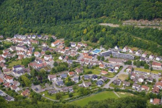View of Honau, houses, streets, buildings, trees, outdoor swimming pool, Honau, municipality of