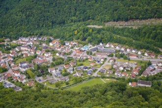 View of Honau, houses, streets, buildings, trees, outdoor swimming pool, Honau, municipality of