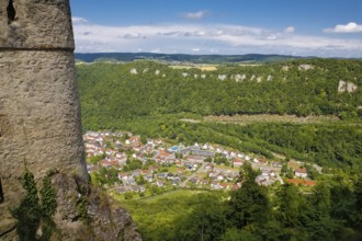 View of Honau from Lichtenstein Castle, fairytale castle of Württemberg, romantic fairytale castle