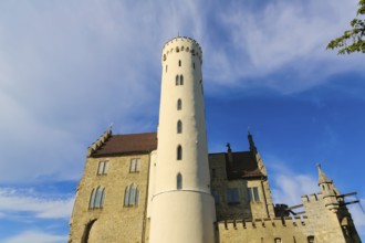 Lichtenstein Castle, fairytale castle of Württemberg, romantic fairytale castle on the eaves of the