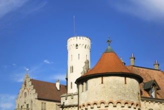 Lichtenstein Castle, Mathildenturm, fairytale castle of Württemberg, romantic fairytale castle on