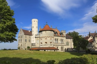 Lichtenstein Castle, Mathildenturm, fairytale castle of Württemberg, romantic fairytale castle on