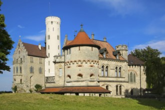 Lichtenstein Castle, Mathildenturm, fairytale castle of Württemberg, romantic fairytale castle on
