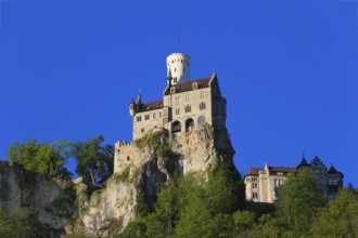 Lichtenstein Castle, fairytale castle of Württemberg, romantic fairytale castle on the eaves of the