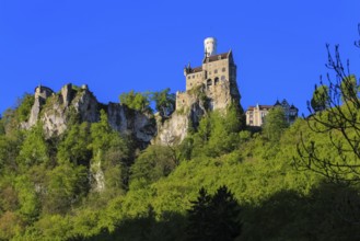 Lichtenstein Castle, fairytale castle of Württemberg, romantic fairytale castle on the eaves of the