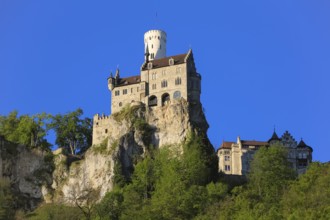 Lichtenstein Castle, fairytale castle of Württemberg, romantic fairytale castle on the eaves of the