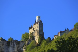 Lichtenstein Castle, fairytale castle of Württemberg, romantic fairytale castle on the eaves of the