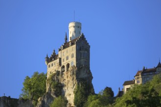 Lichtenstein Castle, fairytale castle of Württemberg, romantic fairytale castle on the eaves of the