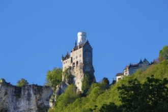 Lichtenstein Castle, fairytale castle of Württemberg, romantic fairytale castle on the eaves of the
