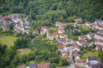 View of Honau, houses, streets, buildings, trees, Gallus church, protestant church, Honau,