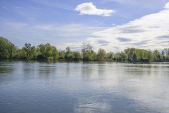 View of the Drava with holiday homes, Varaždin, Varaždin County, Croatia