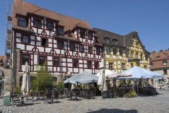 Historic buildings on the market square, half-timbered building, Old Town, Fürth, Middle Franconia,