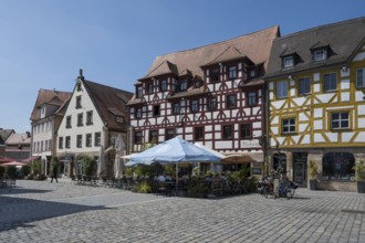 Historic buildings on the market square, half-timbered building, Old Town, Fürth, Middle Franconia,
