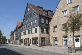 Historic buildings in the old town centre, façade clad in slate, Fürth, Middle Franconia,