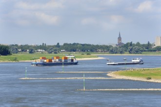 Boat trip on the Rhine, view of Heerdt, Düsseldorf, Rhineland, North Rhine-Westphalia, Germany