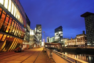 Modern architecture at the commercial harbour, Medienhafen, Düsseldorf, Rhineland, North