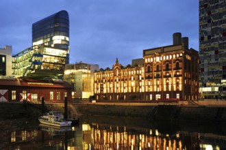 Modern architecture at the commercial harbour, Medienhafen, Düsseldorf, Rhineland, North