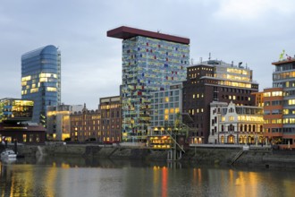 Modern architecture at the commercial harbour, Medienhafen, Düsseldorf, Rhineland, North