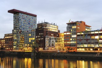 Modern architecture at the commercial harbour, Medienhafen, Düsseldorf, Rhineland, North