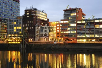 Modern architecture at the commercial harbour, Medienhafen, Düsseldorf, Rhineland, North