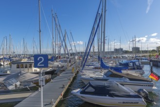 Strande marina near Kiel, Rendsburg-Eckernförde district, ship masts, jetty, Baltic Sea, sailing,