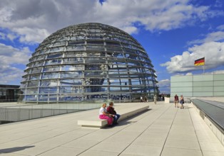 Viewing platform with the Reichstag dome and German flag, landmark, Reichstag, government,