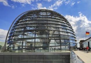 Viewing platform with the Reichstag dome and German flag, landmark, Reichstag, government,