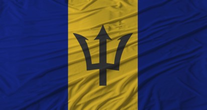 Barbadian flag waving. Flag of Barbados with cloth texture