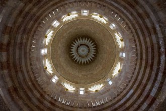 View of a dome with concentric circles and windows that create an interesting play of light, Yazidi