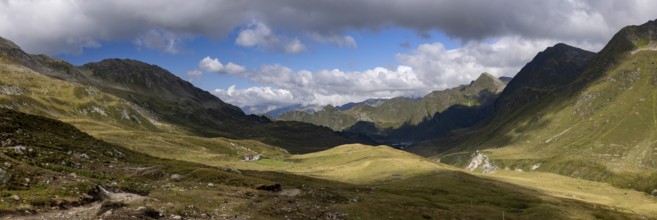 Panorama with Gotthard area, Alpe Carorescio with Piano Grande plateau, Quinto, Ticino, Switzerland