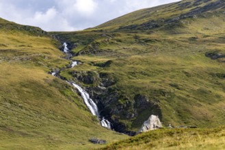 Waterfall on the ascent to Passo dell'Uomo, Alpe Carorescio, Quinto, Ticino, Switzerland