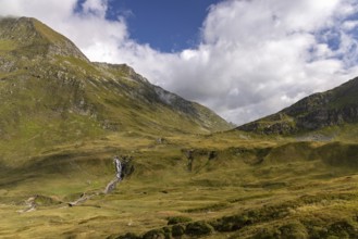 Waterfall on the ascent to Passo dell'Uomo, Alpe Carorescio, Quinto, Ticino, Switzerland
