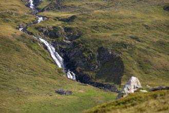 Waterfall on the ascent to Passo dell'Uomo, Alpe Carorescio, Quinto, Ticino, Switzerland