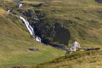 Waterfall on the ascent to Passo dell'Uomo, Alpe Carorescio, Quinto, Ticino, Switzerland