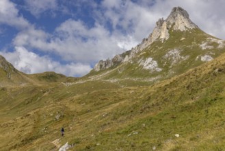 Campanítt, Pizz di Colómb and Passo del Sole, with mountain biker, Olivone, Ticino, Switzerland