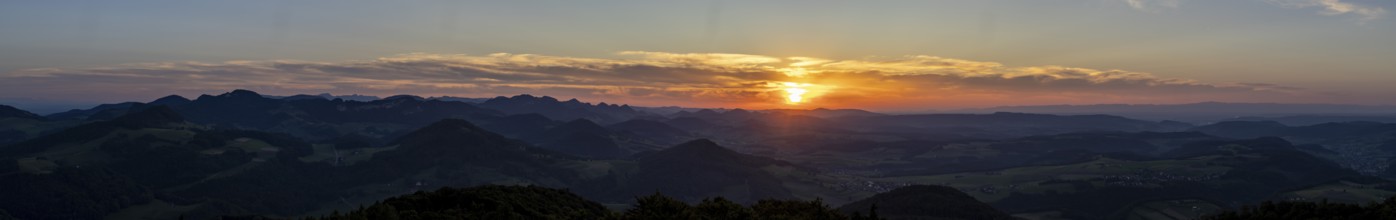 Sunset, view from Wisenberg over the Jura into Alsace, Wisen, Solothurn, Switzerland