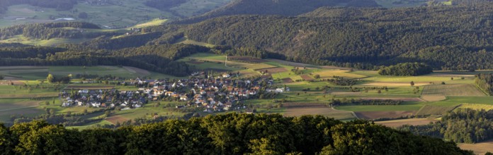 View of Rünenberg from the WIsenberg tower, Wisen, Solothurn, Switzerland