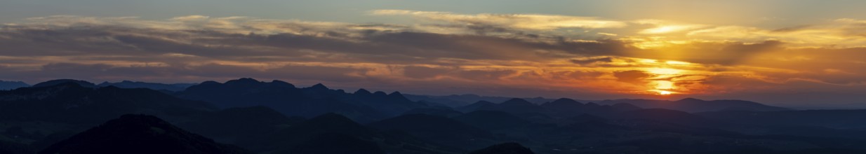 Sunset, view from Wisenberg over the Jura into Alsace, Wisen, Solothurn, Switzerland