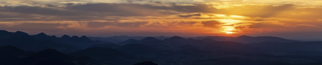 Sunset, view from Wisenberg over the Jura into Alsace, Wisen, Solothurn, Switzerland